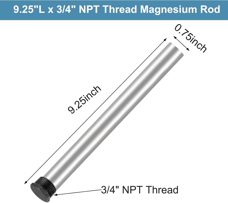 Persimcx 2 Pack RV Water Heater Anode Rod, 9.25" L x 3/4" NPT Threads Magnesium Anode Rods, Replacement Part for Suburban Hot Water Heater with Wrap Teflon Tape - Image 4